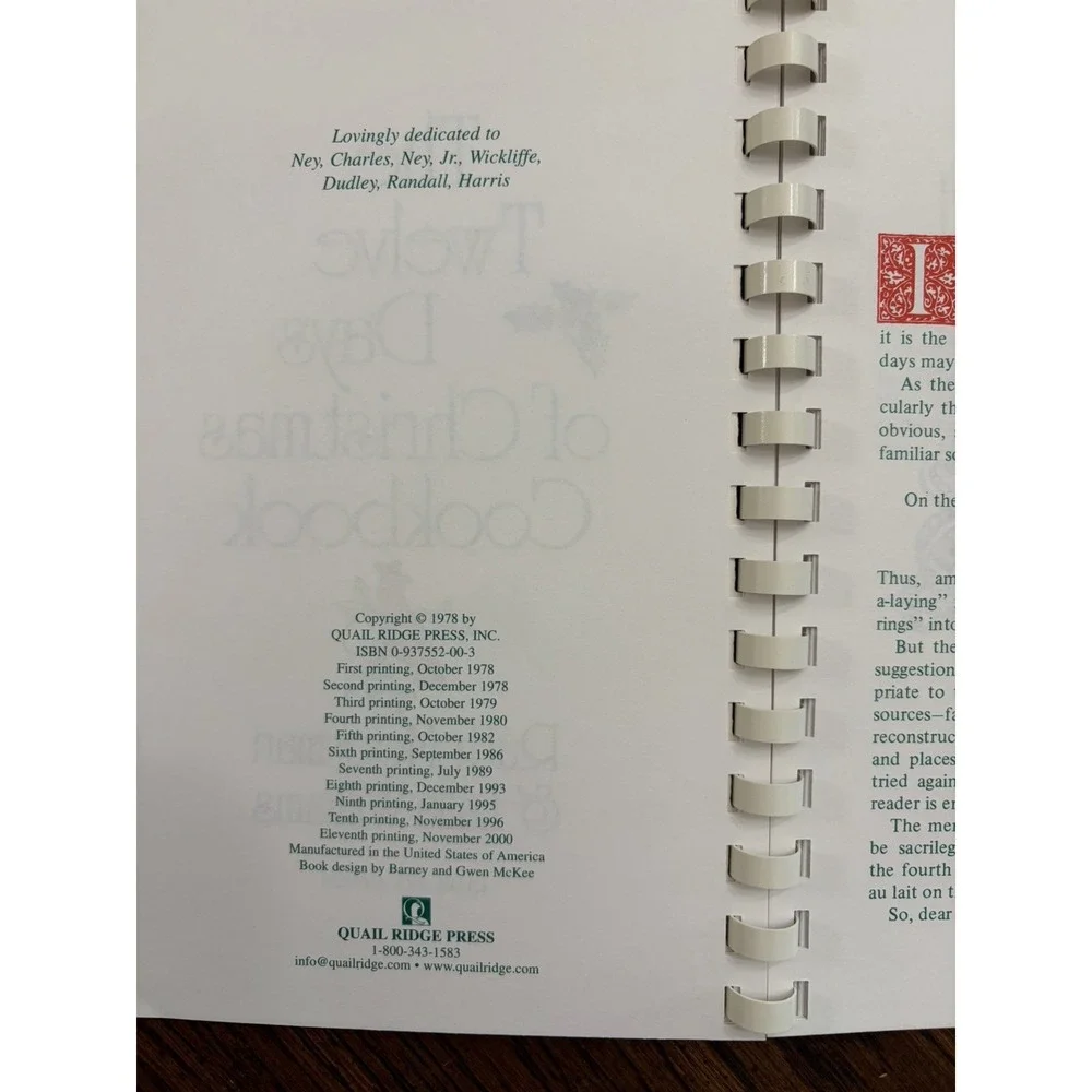 12 Days If Christmas Cookbook Ruth Mooreman Lalla Williams‎ Holiday Spiral